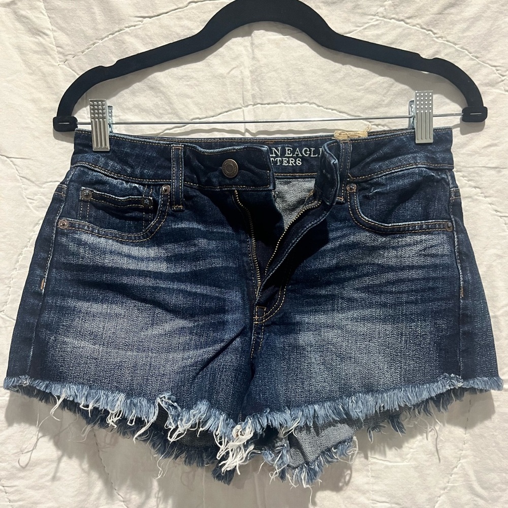 Women’s American Eagle Vintage Hi-rise Festival Stretch Blue Jean Cut Offs Sz2